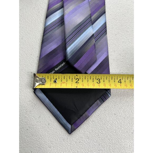 Van Heusen Purple, Gray, Blue Striped Pattern 100% Silk Handmade Tie NWOT - Picture 7 of 7